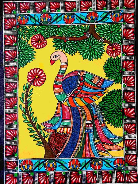 mithila painting peacock